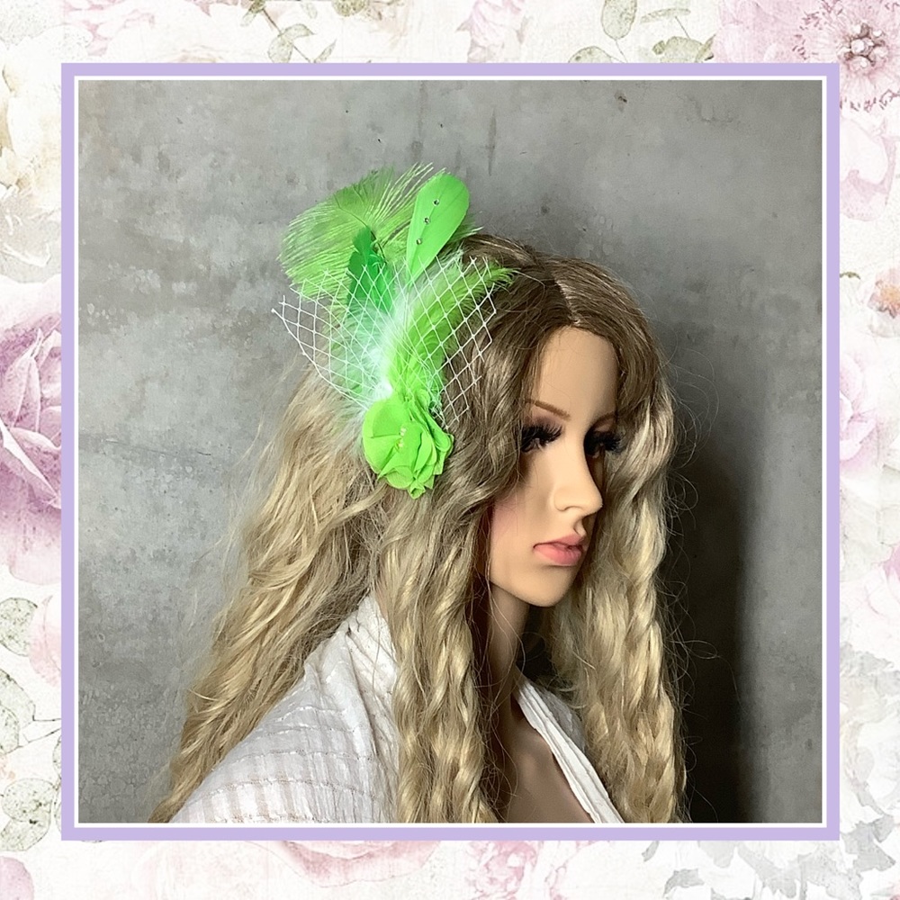 🍒 FEATHER HAIR PIECE FASCINATOR DIAMOND FLOWER BOHO BURLESQUE DANCER PERFORMER
